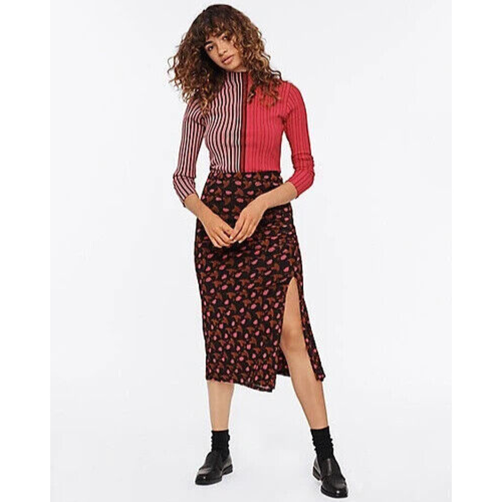 Diane Von Furstenberg Edna Ruched Printed Stretch Mesh Midi Skirt DVF Large
